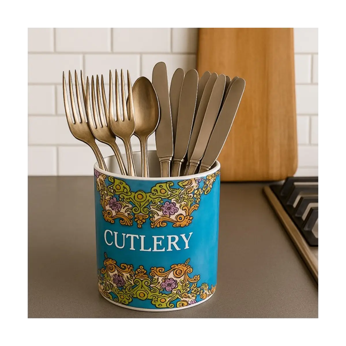 Bamboo cutlery organizer holder