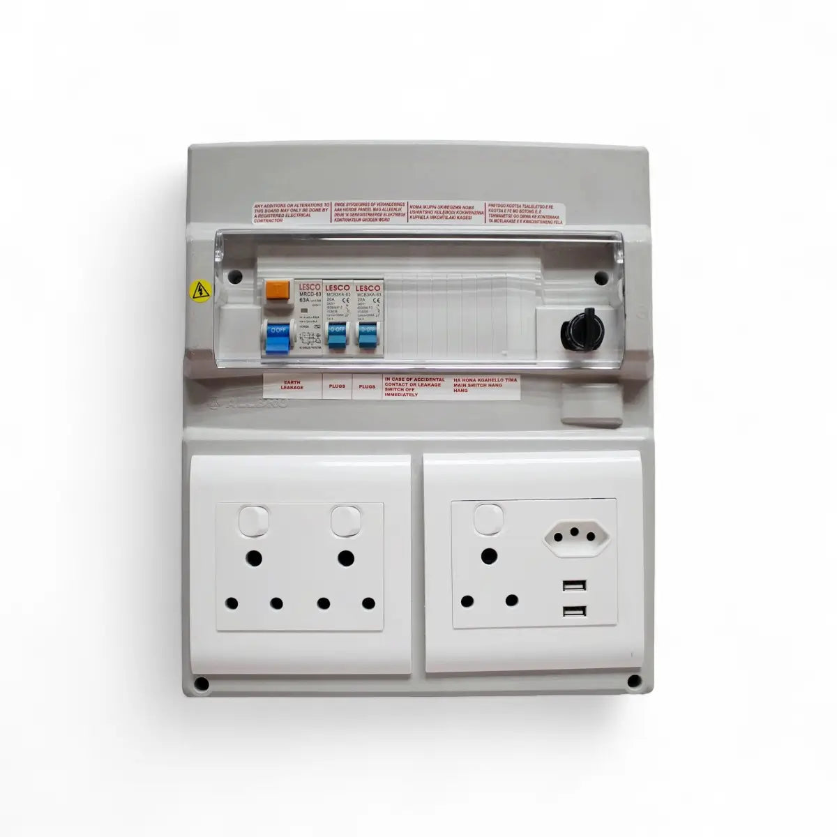 Lesco Ready Board 16Amp Dbl/Iec No Bulk Head Distribution Board