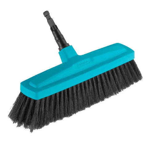 blue gardena combisystem house broom head with black bristles and adjustable connector