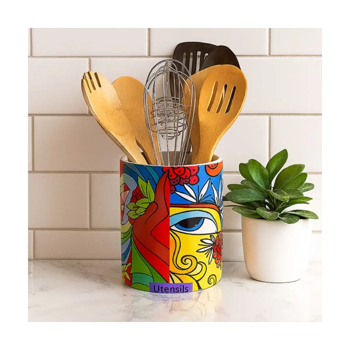 Ceramic utensil storage crock