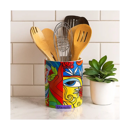 Ceramic utensil storage crock