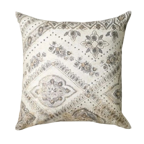 cream and taupe paisley patterned scatter cushion with textured fabric
