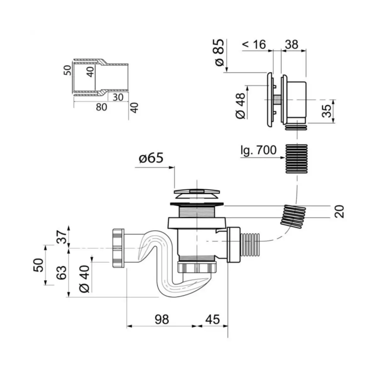 Bath waste and trap assembly