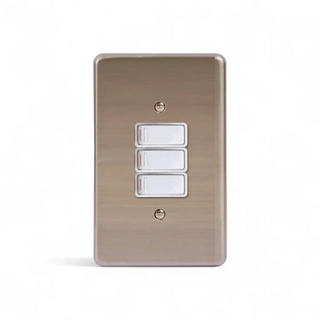Lesco Switch 3 Lever Iway 100X50Mm S/Steel White Sabs Light Switches