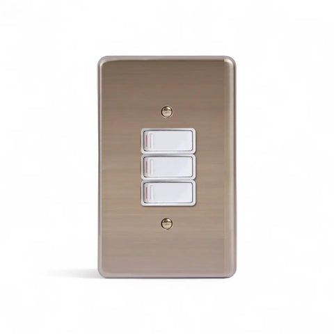Lesco Switch 3 Lever Iway 100X50Mm S/Steel White Sabs Light Switches