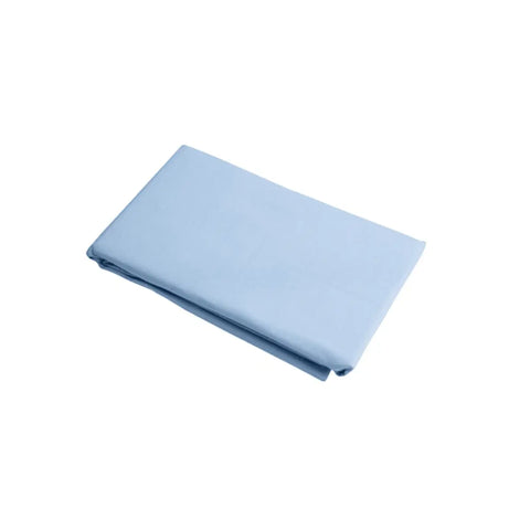 folded light blue polycotton pillowcase on white background