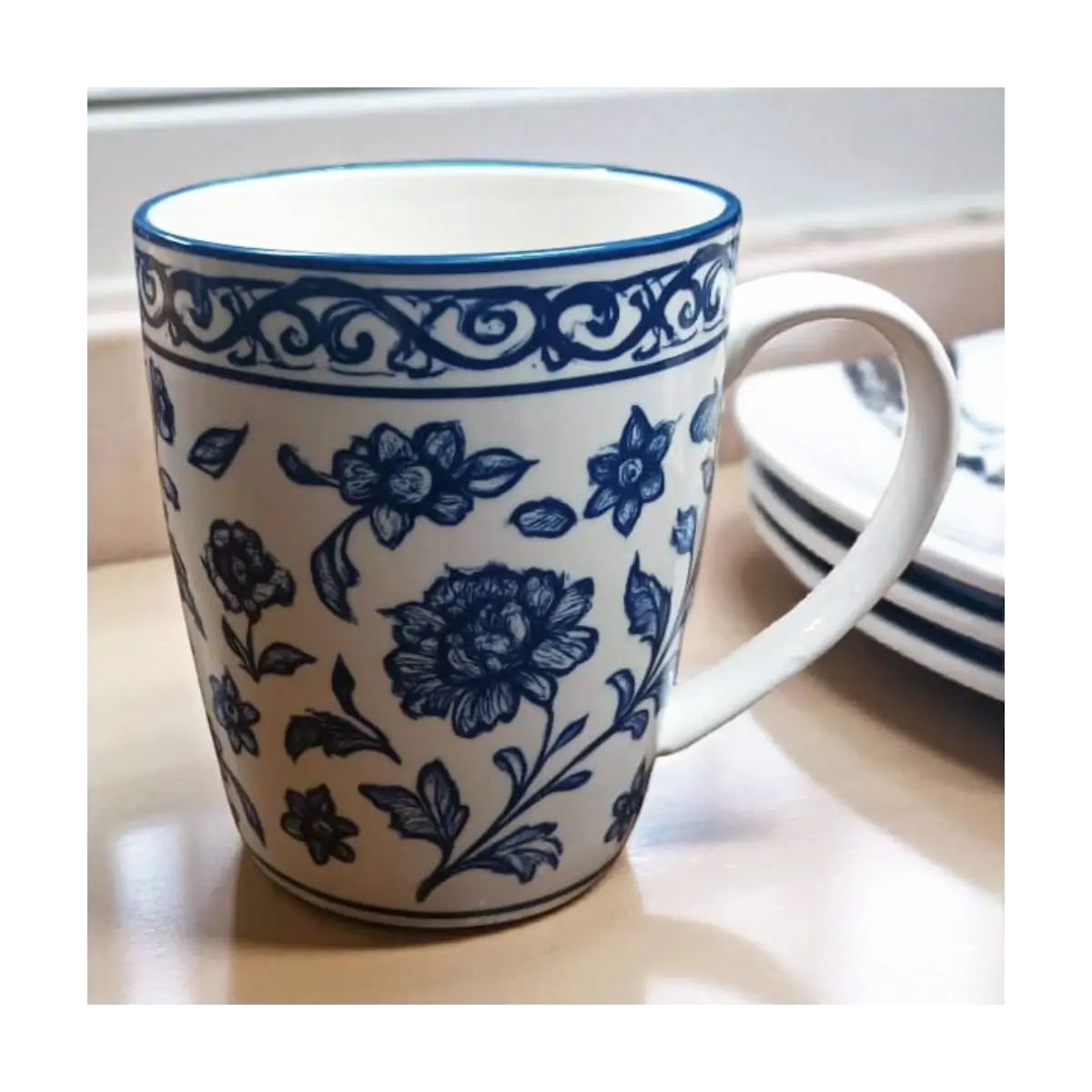 Patterned ceramic coffee mug