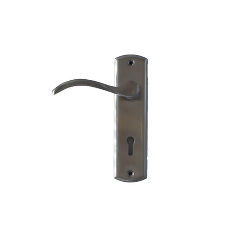 samson donatello lever lockset with curved lever on a rectangular backplate and keyhole