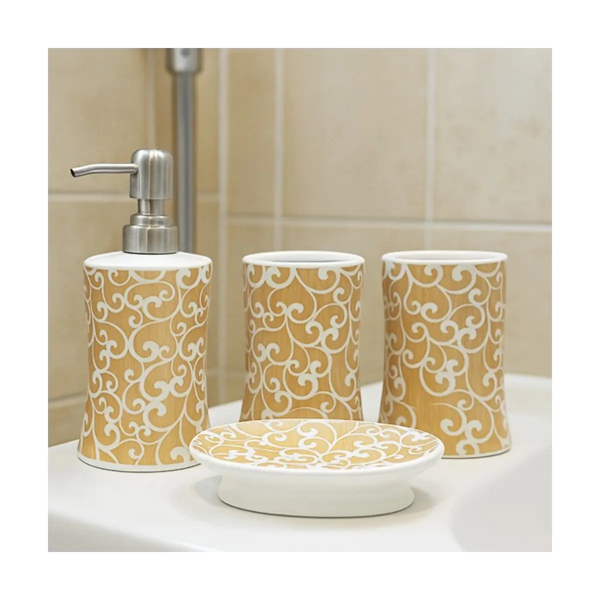 Four piece bathroom accessory set