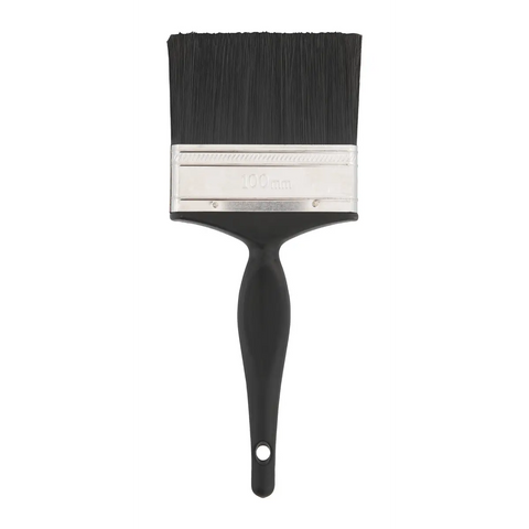 Addis flat paint brush with black handle and black bristles, one hundred millimetre wide