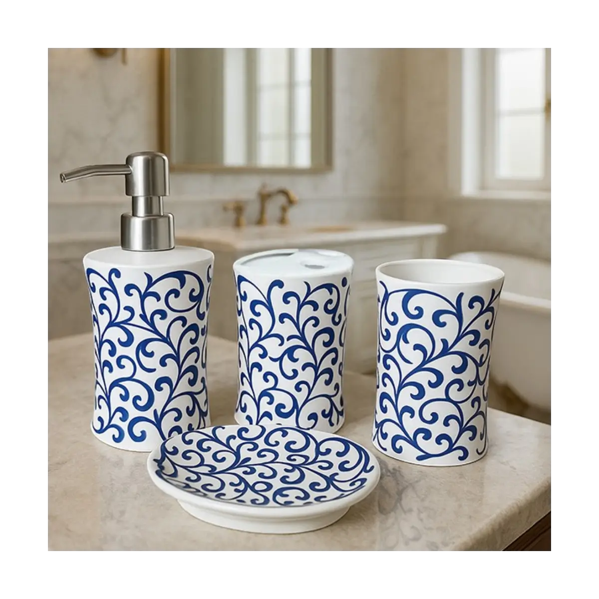 Four piece bathroom accessory set