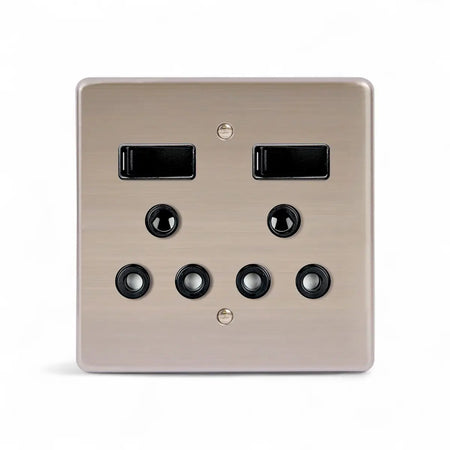 Lesco Socket Double Blk Ss 100X100Mm Light Switches