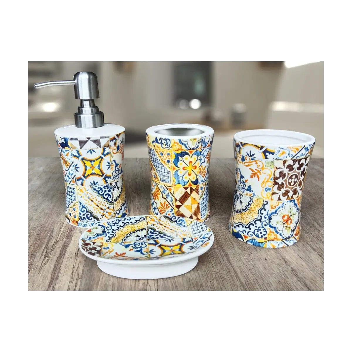 Four piece bathroom accessory set