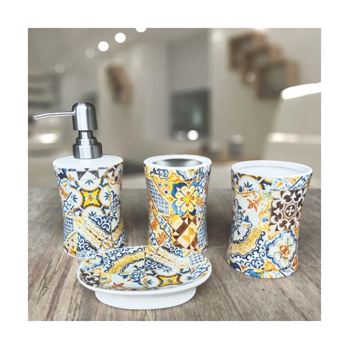 Four piece bathroom accessory set