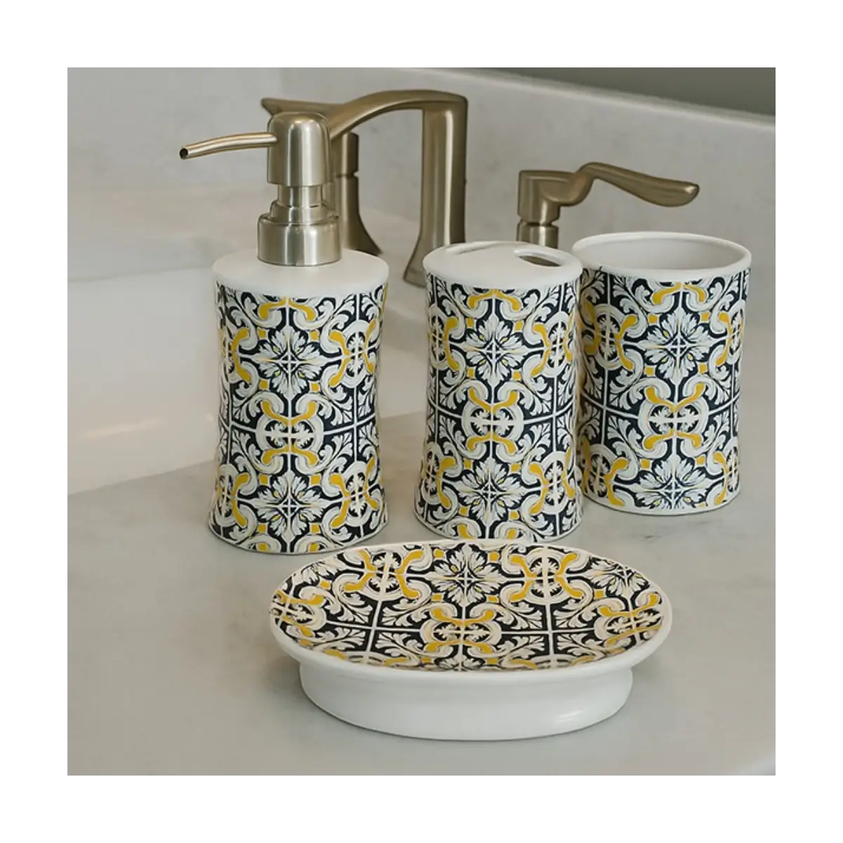 Four piece bathroom accessory set