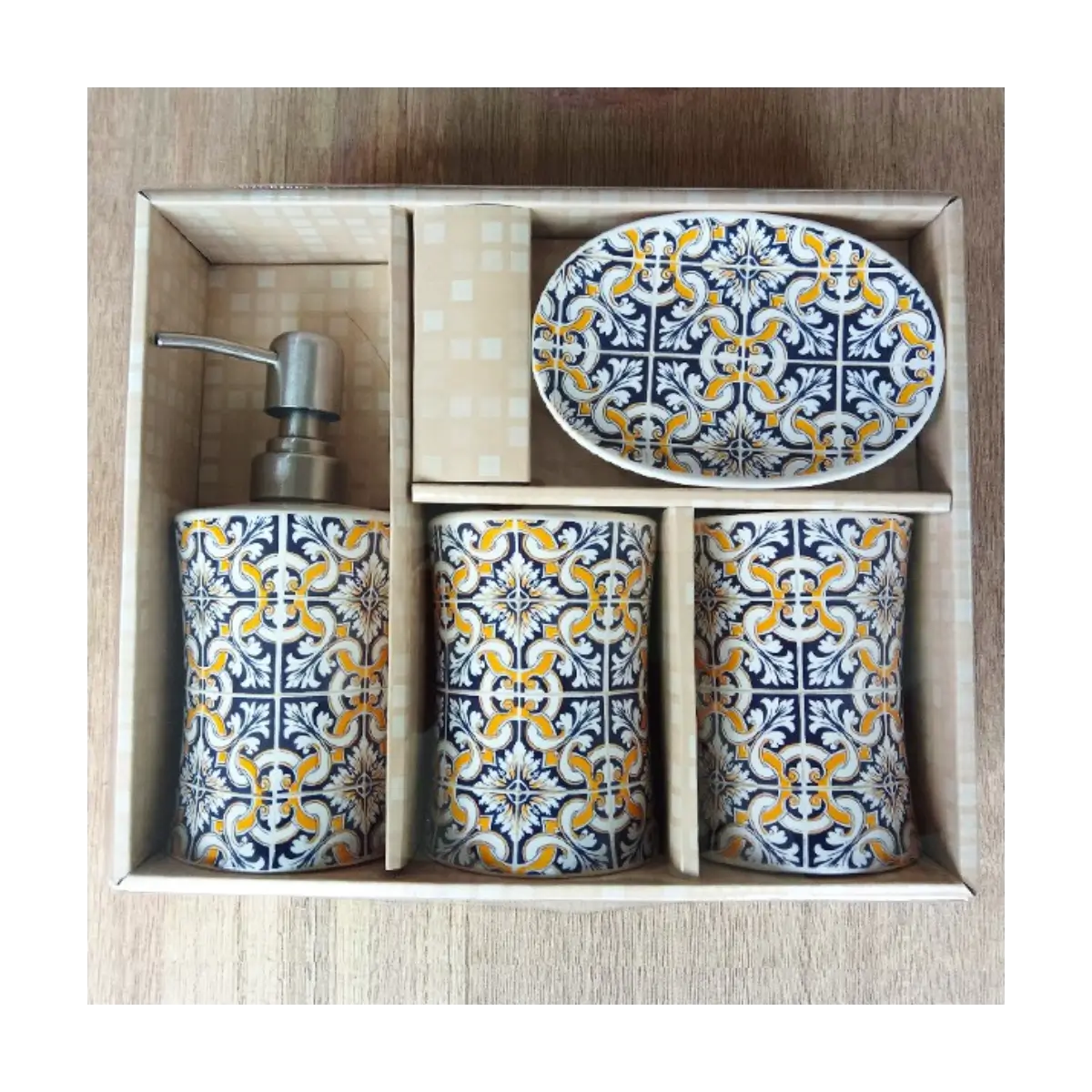 Four piece bathroom accessory set