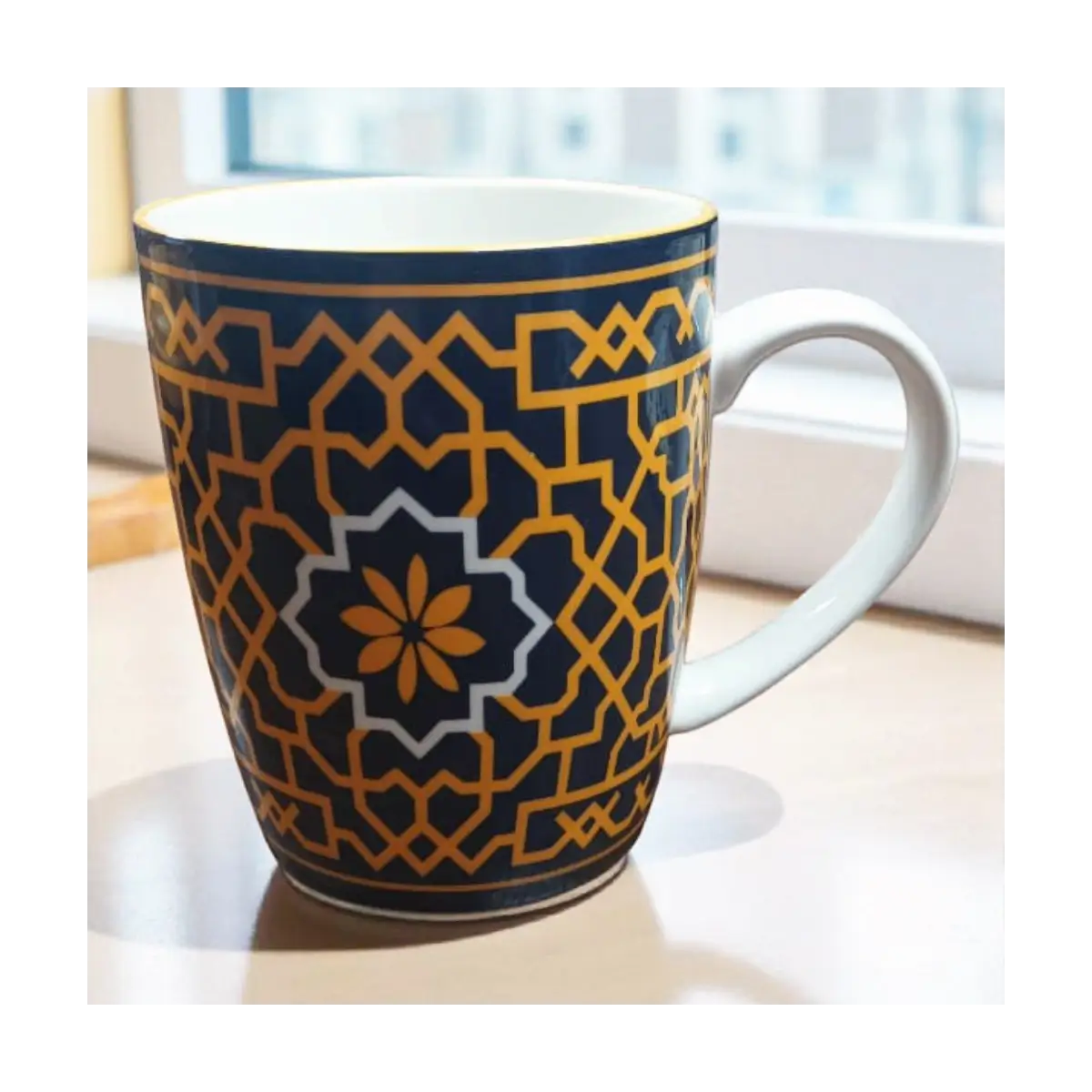 Patterned ceramic coffee mug