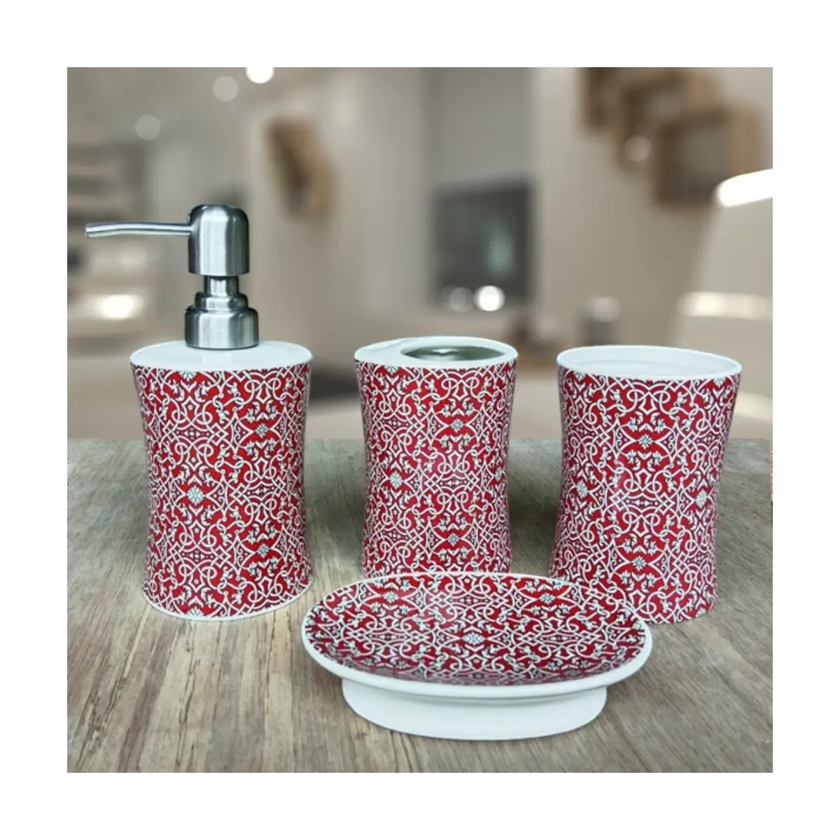 Four piece bathroom accessory set