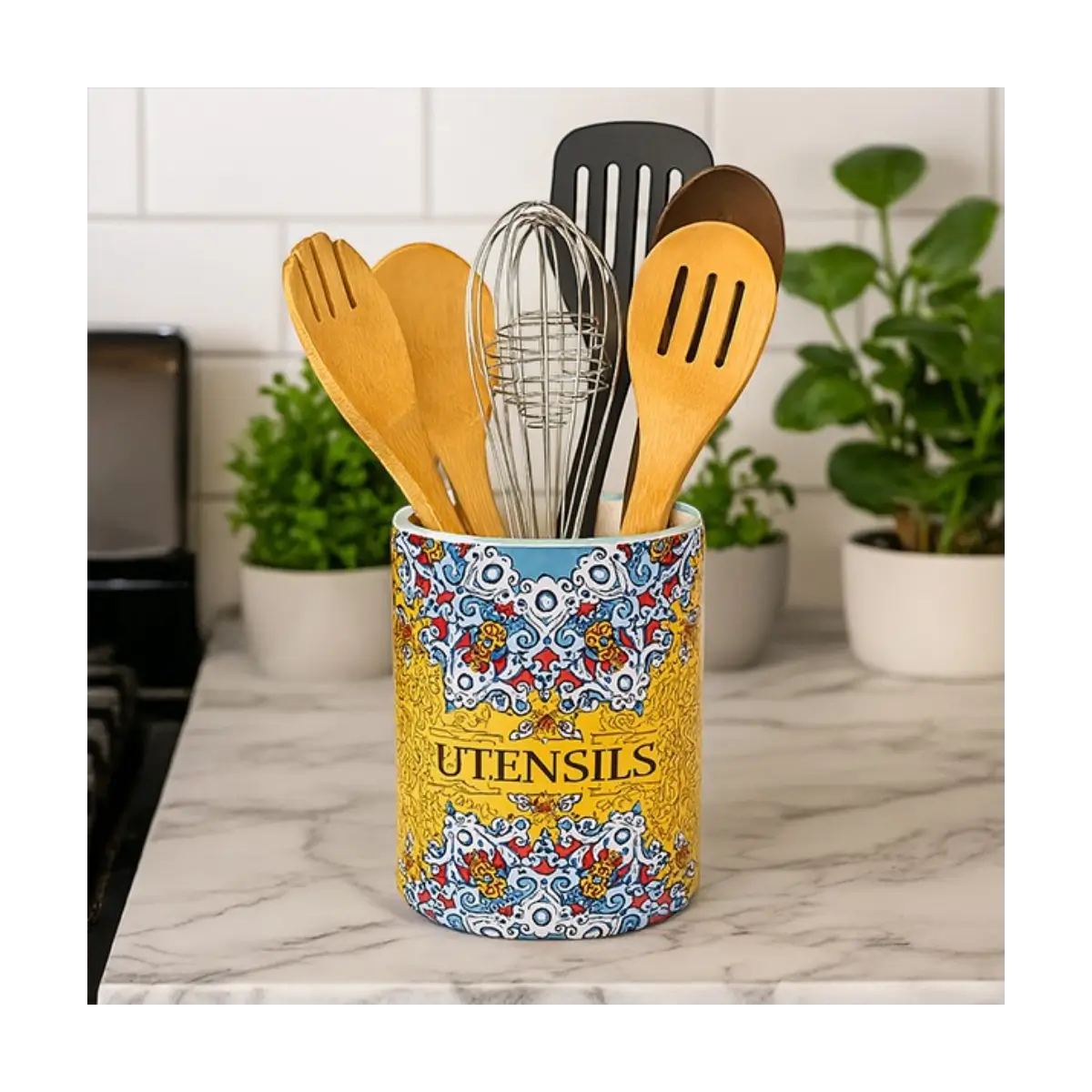 Ceramic utensil storage crock