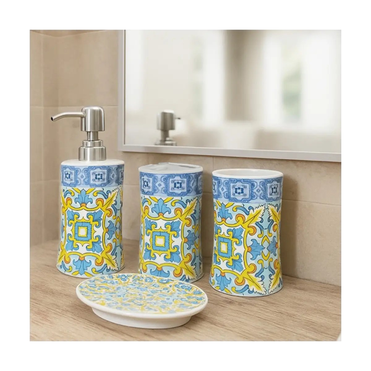 Four piece bathroom accessory set