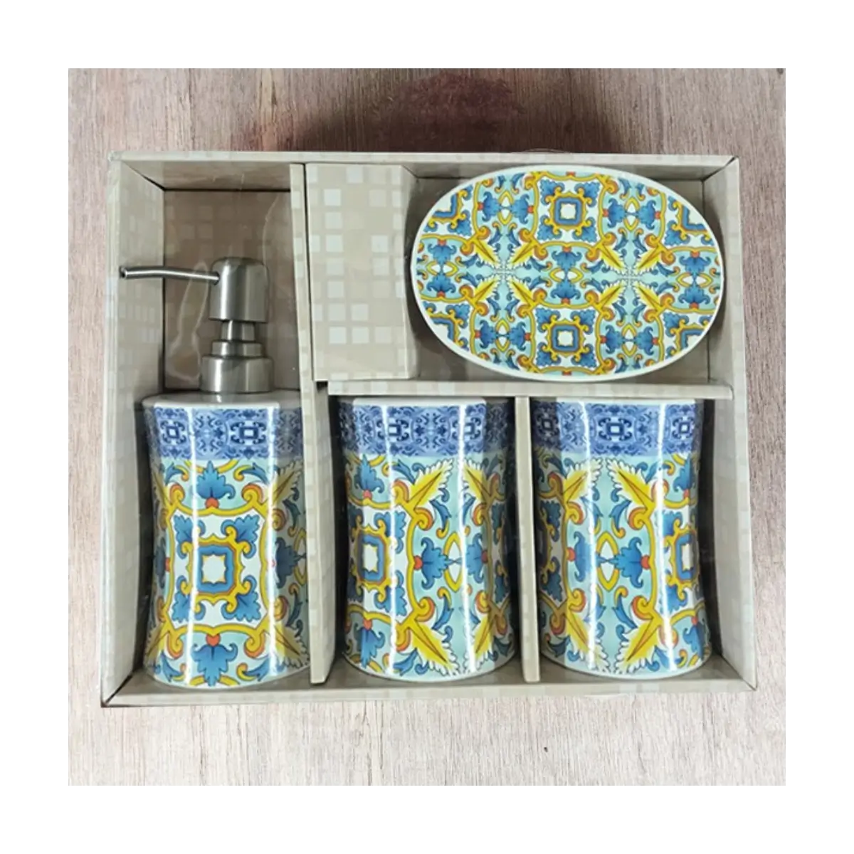 Four piece bathroom accessory set