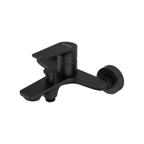 Blu-Motion matte black bath mixer with wall mounted arm and single lever