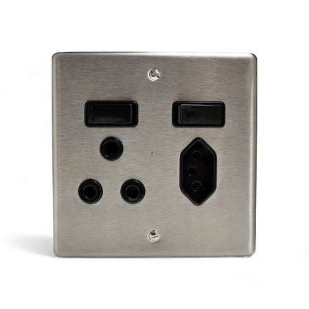 Lesco Switch Socket 100X100Mm 16A Mono S/Steel Black Switch Socket