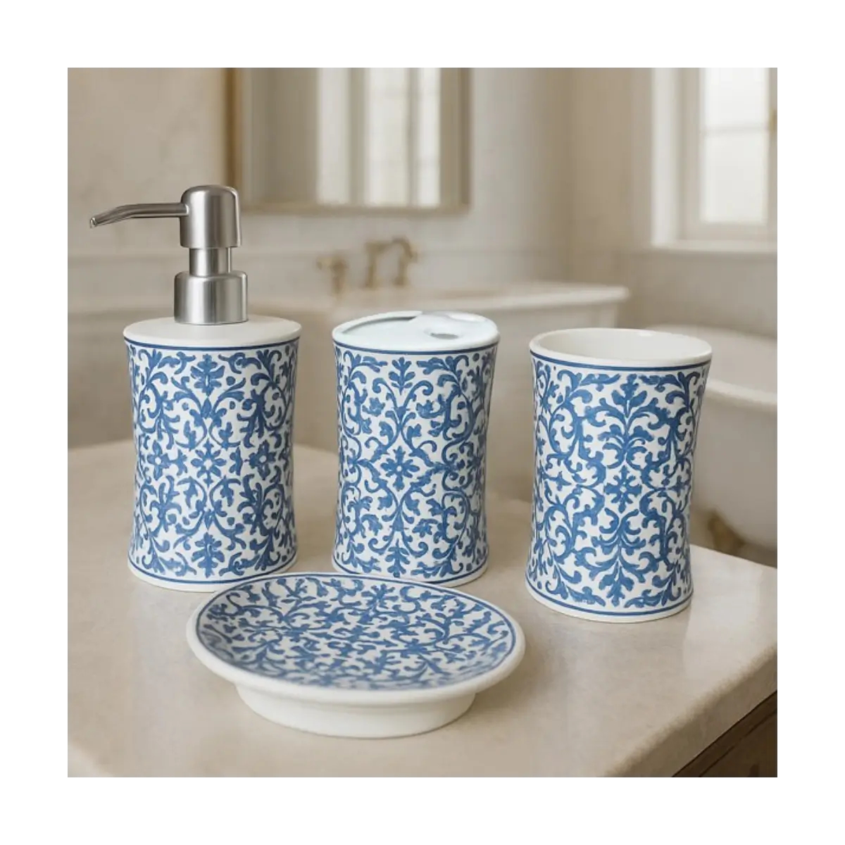 Four piece bathroom accessory set