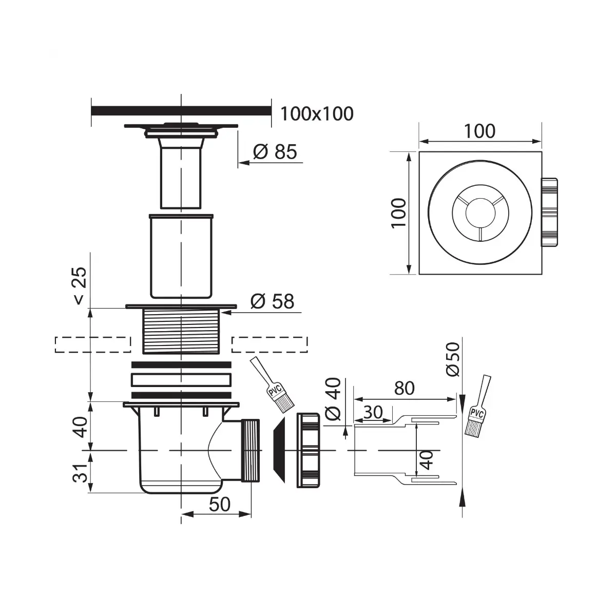 Square shower waste 60mm
