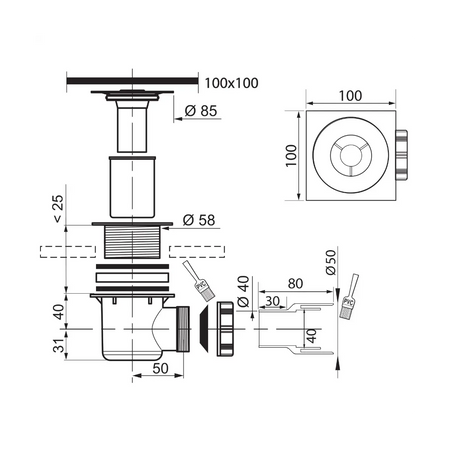 Square shower waste 60mm