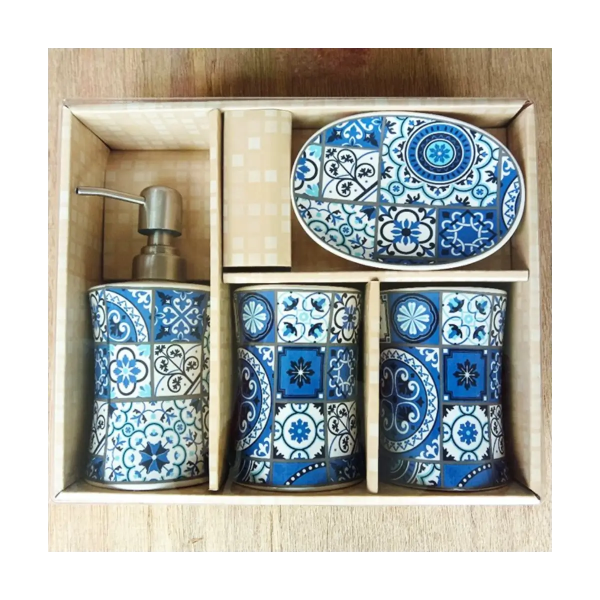 Four piece bathroom accessory set