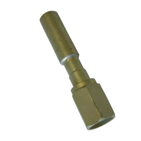 brass high pressure mixer component with hex nut base, angled view