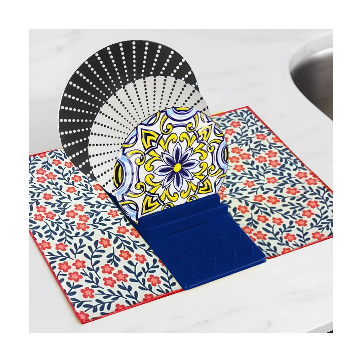 Dish drying rack with mat set