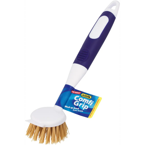 Addis dish wash up brush with purple handle white grip and brown bristles