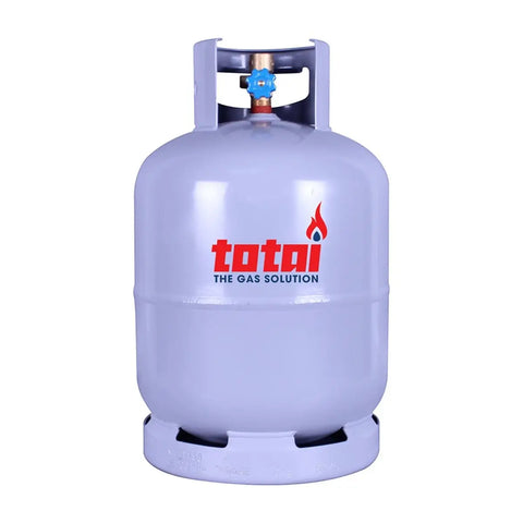 totai gas cylinder regulator in white and light blue with a blue valve knob and base