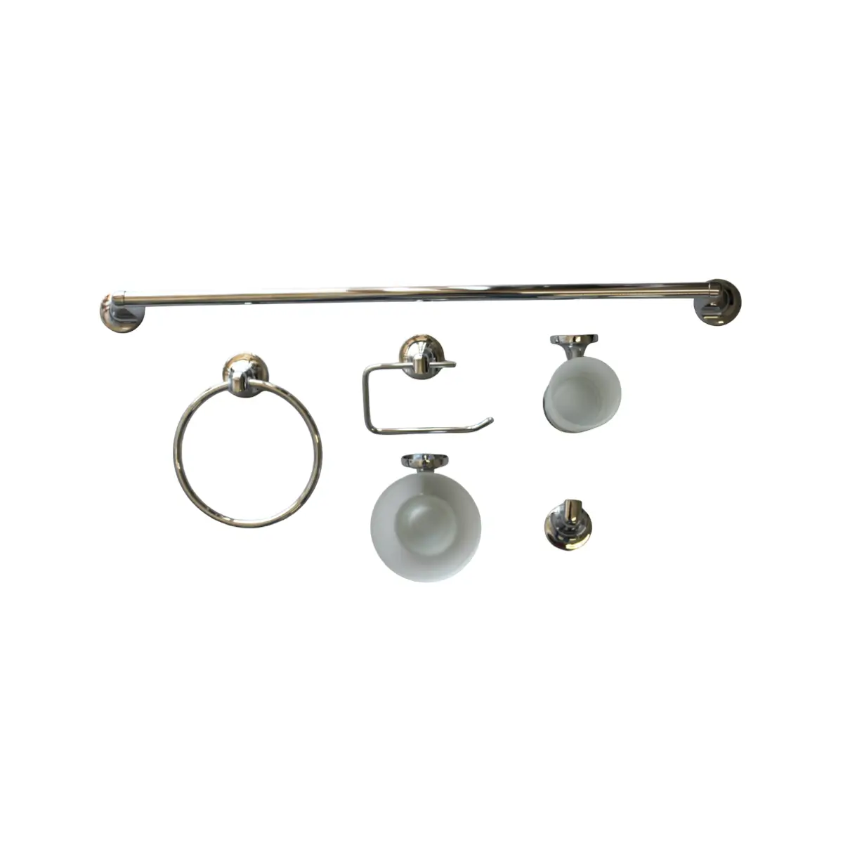 Six piece bathroom accessory set