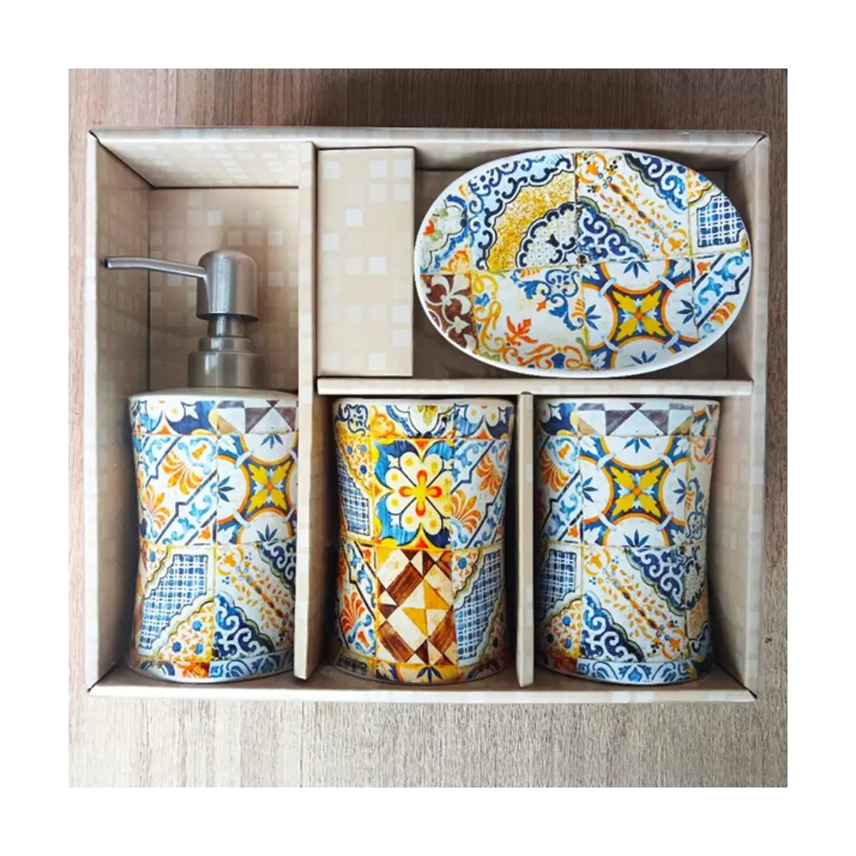 Four piece bathroom accessory set