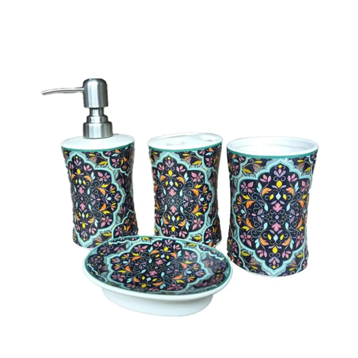 Four piece bathroom accessory set