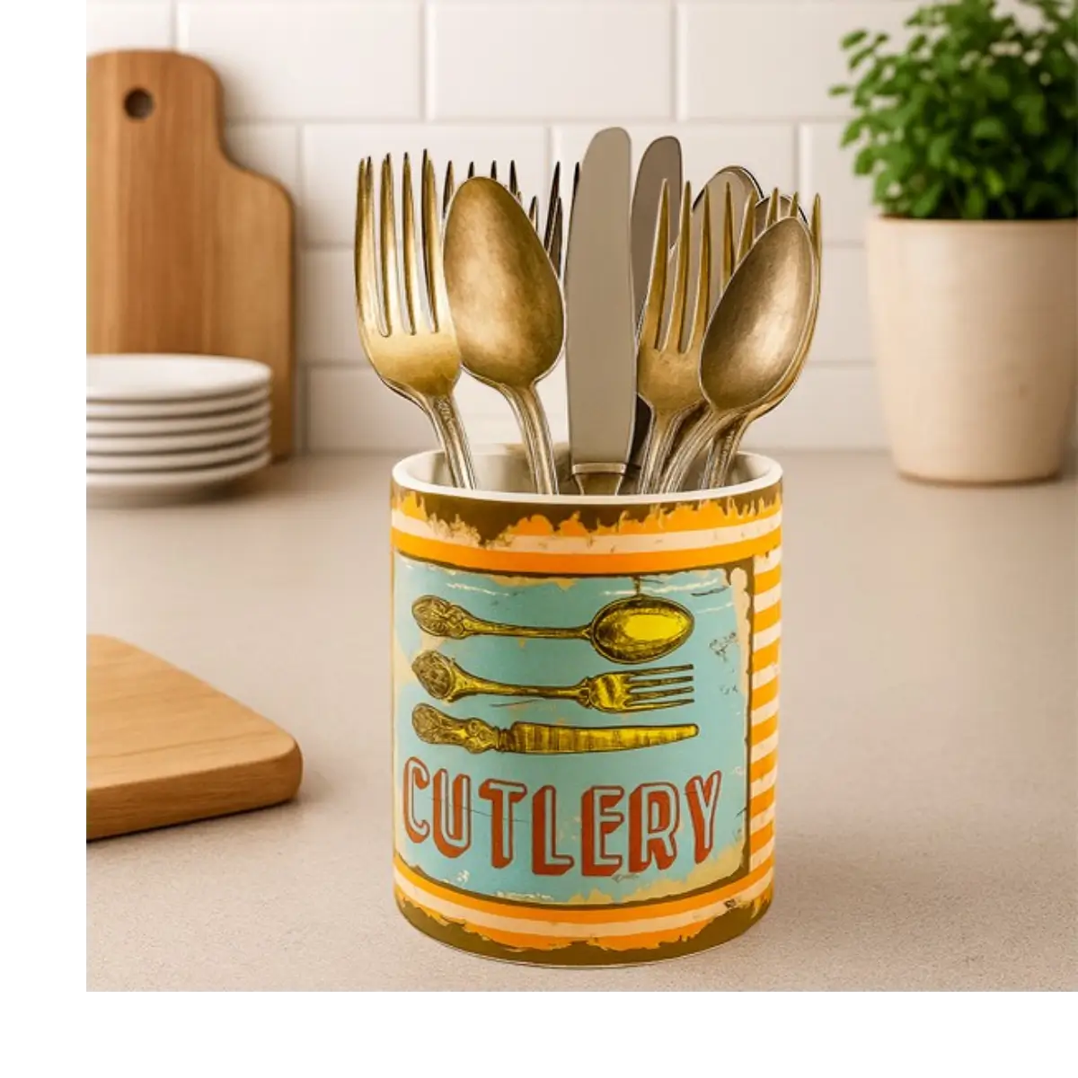 Wooden kitchen cutlery holder