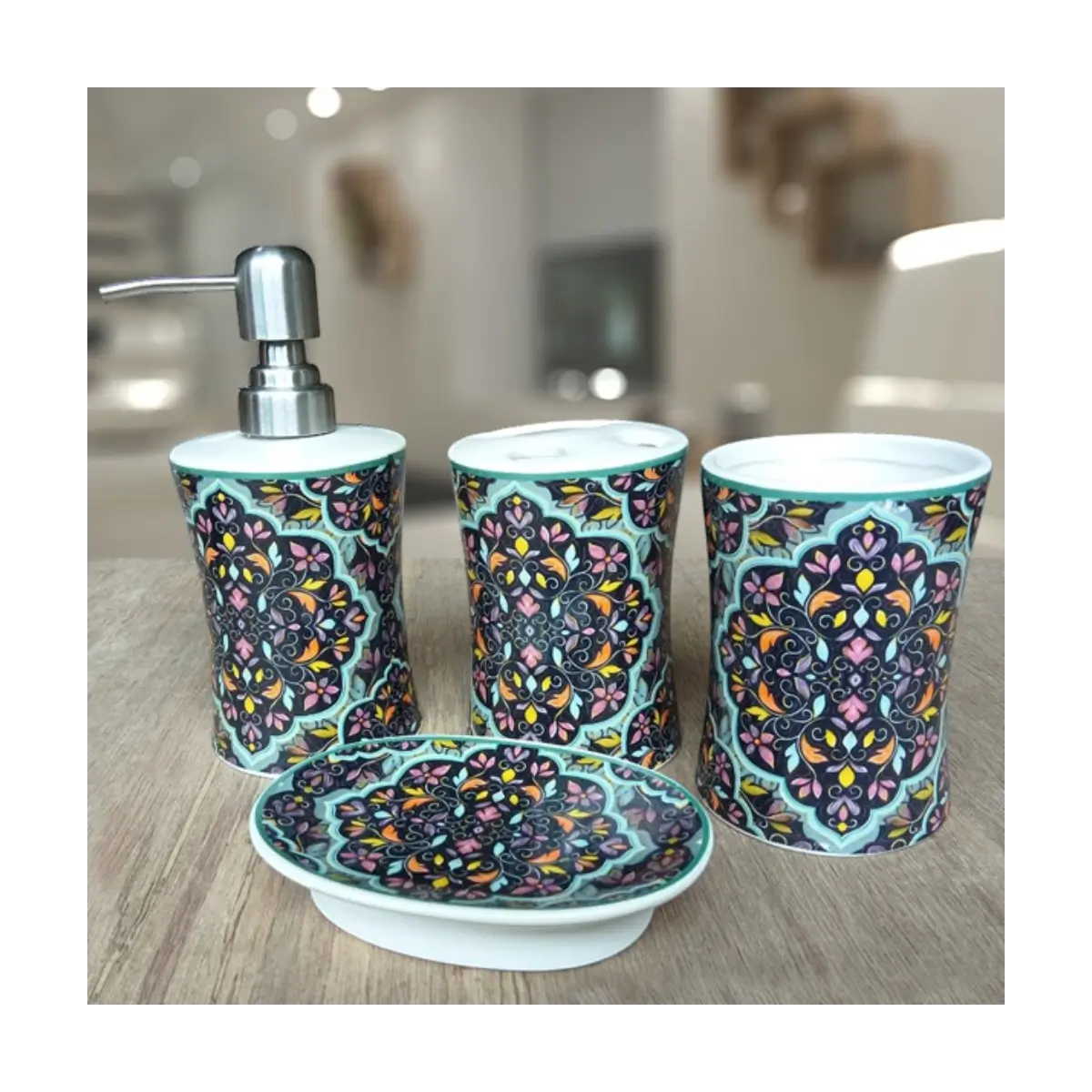 Four piece bathroom accessory set