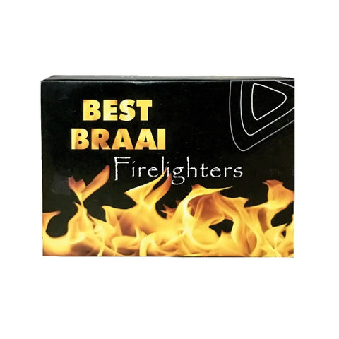 totai firelighters box with black background yellow text reading best braai and flames at the bottom