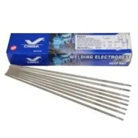 pinnacle welding electrodes in a blue box with several two point five millimetre rods laid out