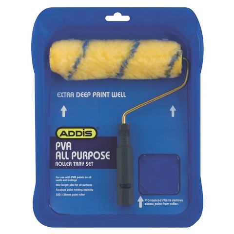 addis pva all purpose roller tray set with yellow roller and blue tray