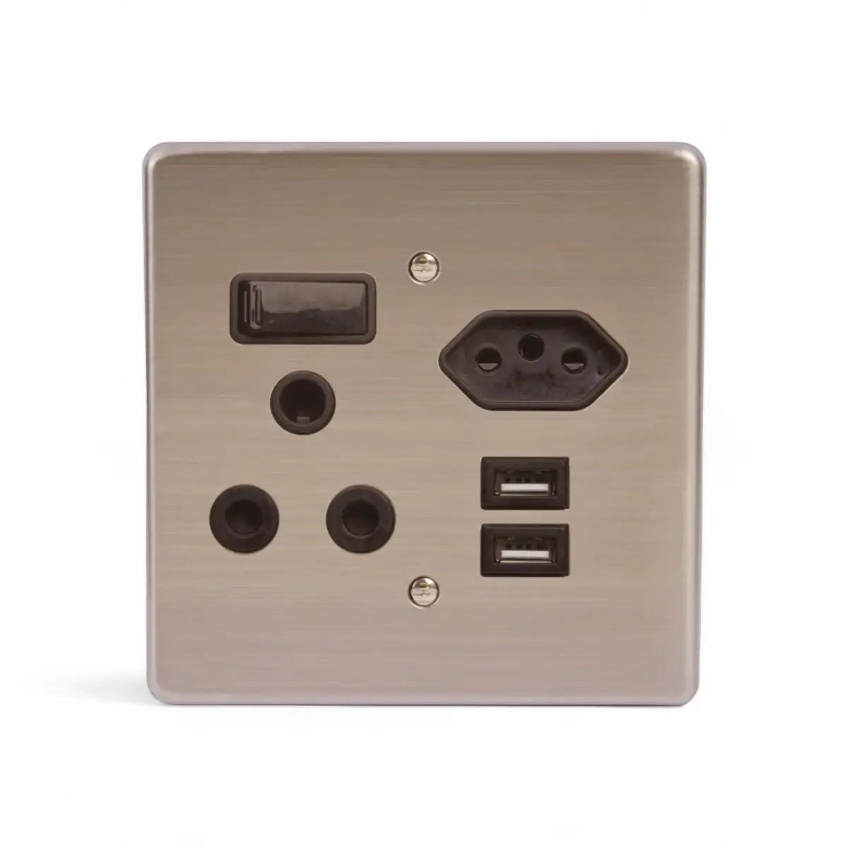 Lesco 100X100Mm 1X16Mma, 1Xiec, 2Xusb Stainless Steel Black Switch Socket