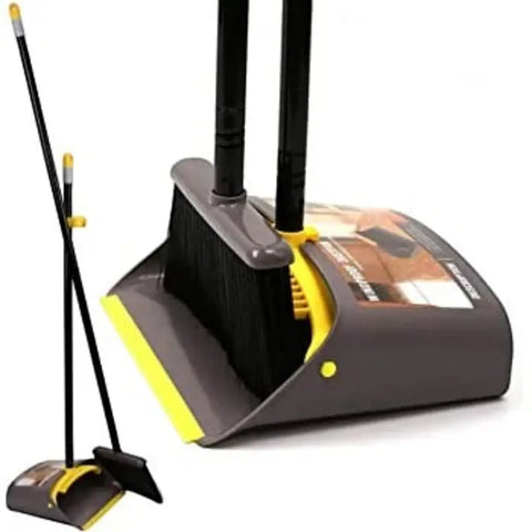 addis broom and dustpan set with long adjustable handle and yellow accents