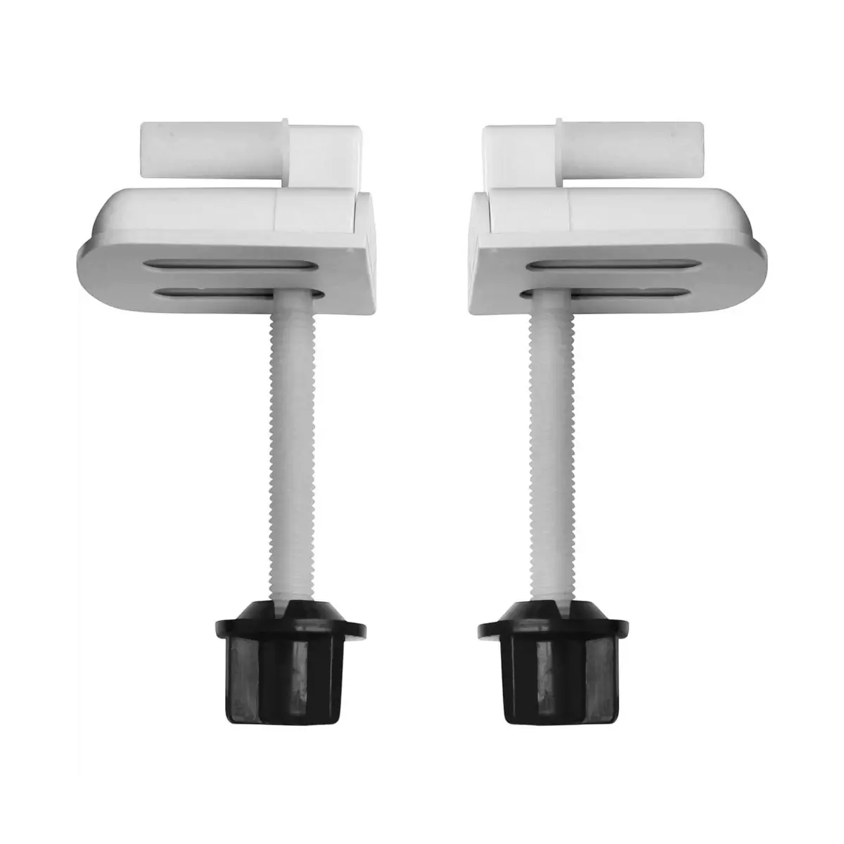 White plastic toilet seat hinges