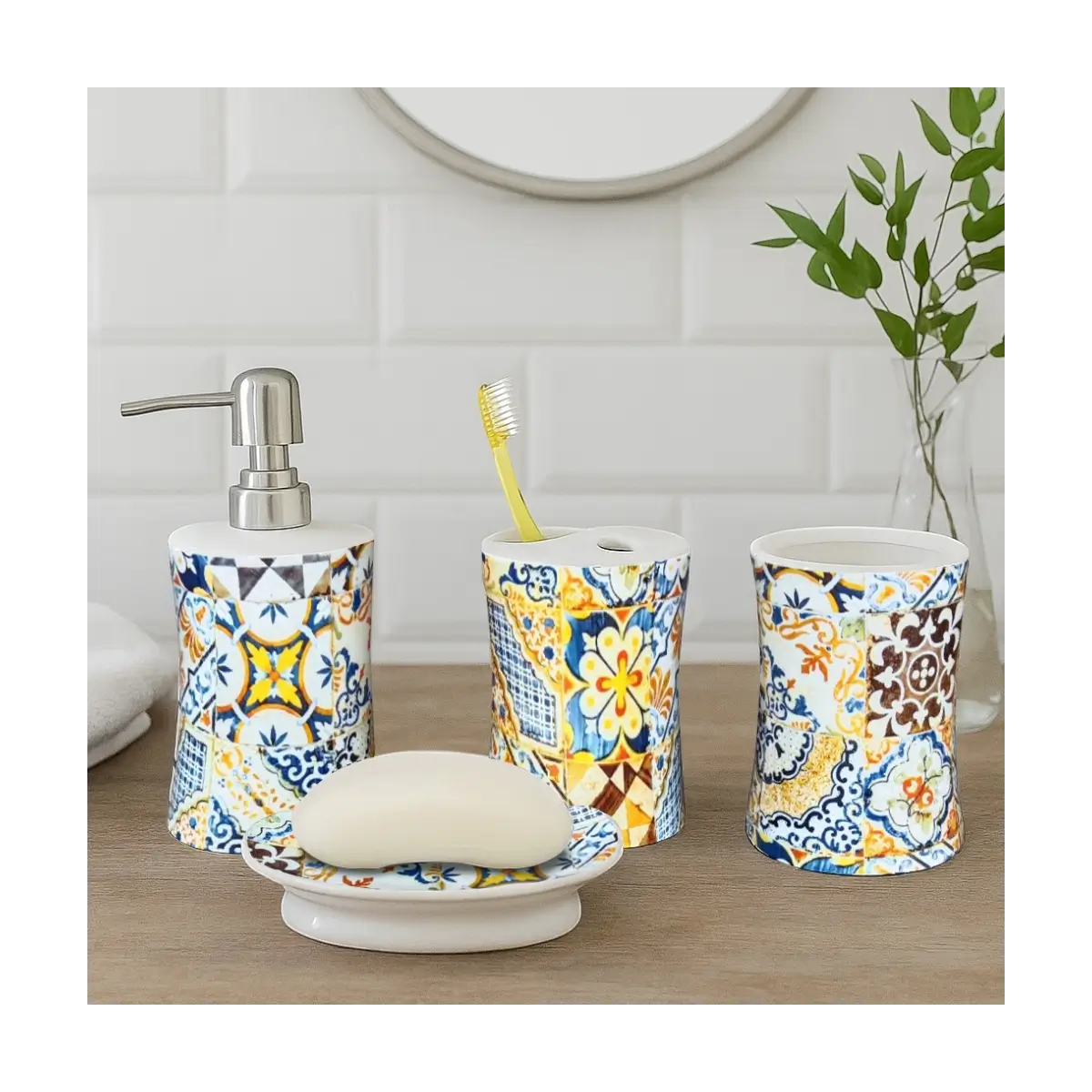 Four piece bathroom accessory set