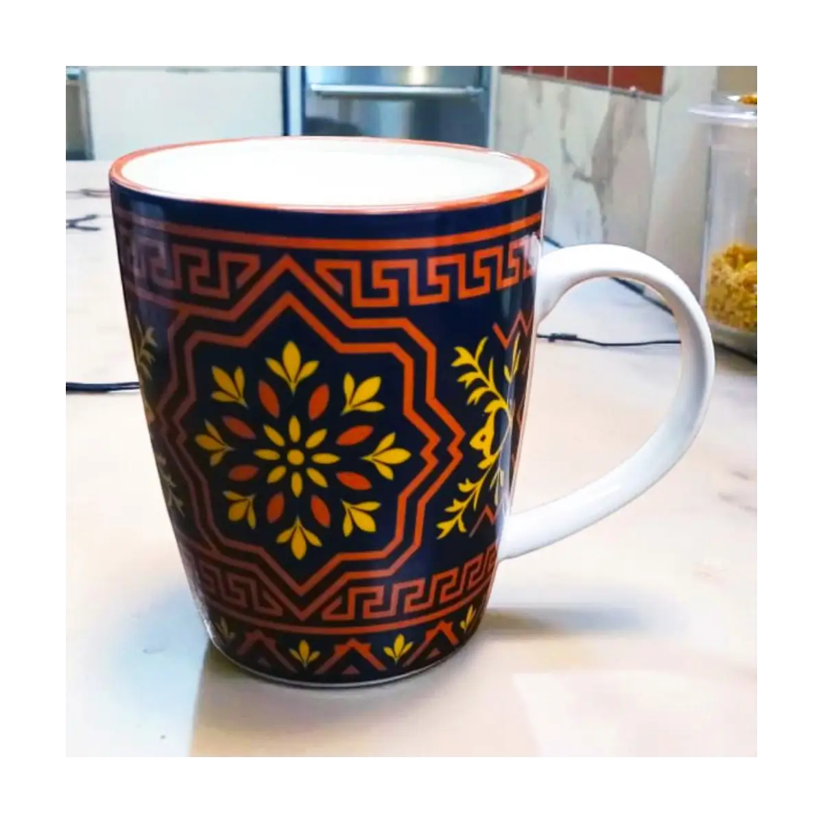 Patterned ceramic coffee mug