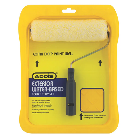addis exterior water based roller tray set with yellow tray and paint roller