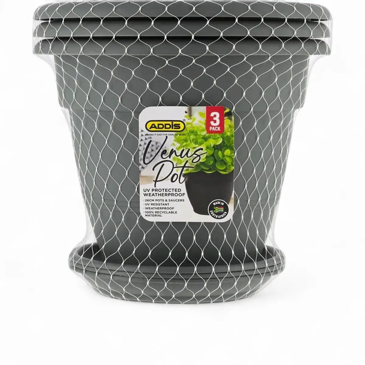 Venus 26cm X 3 Plant Pot & Saucer Dark Grey